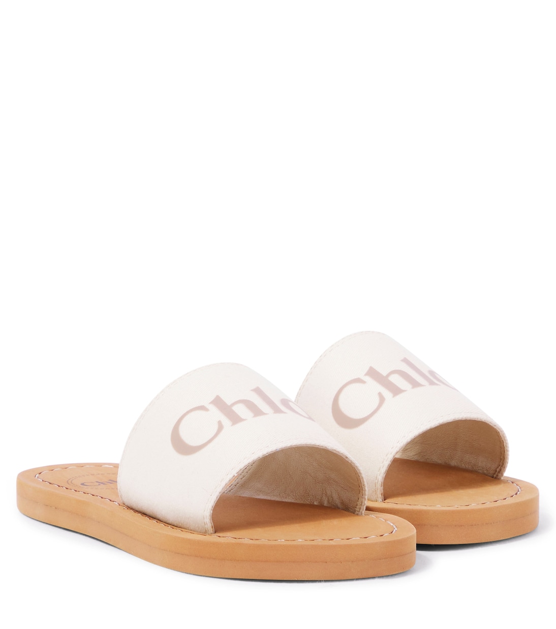 Logo embossed denim slides | Chloé Kids