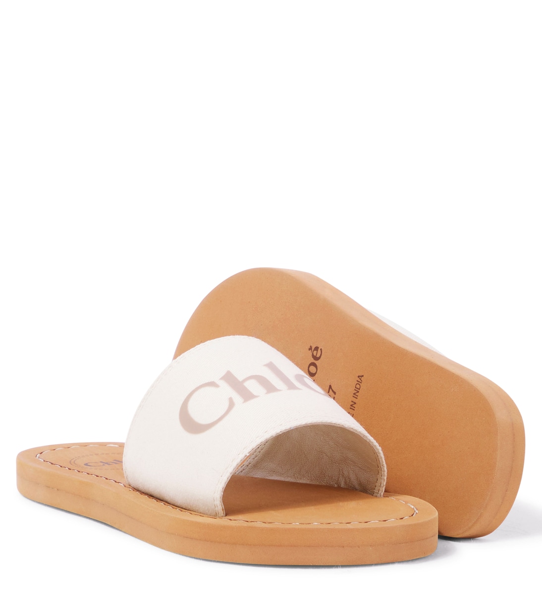 Logo embossed denim slides | Chloé Kids