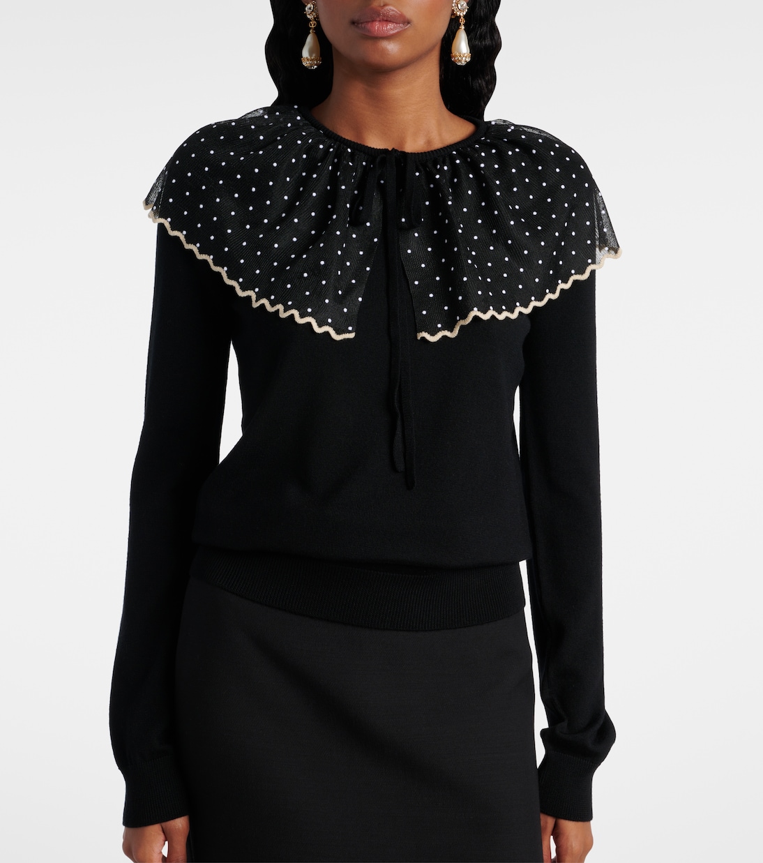 Tulle-trimmed wool sweater | Valentino