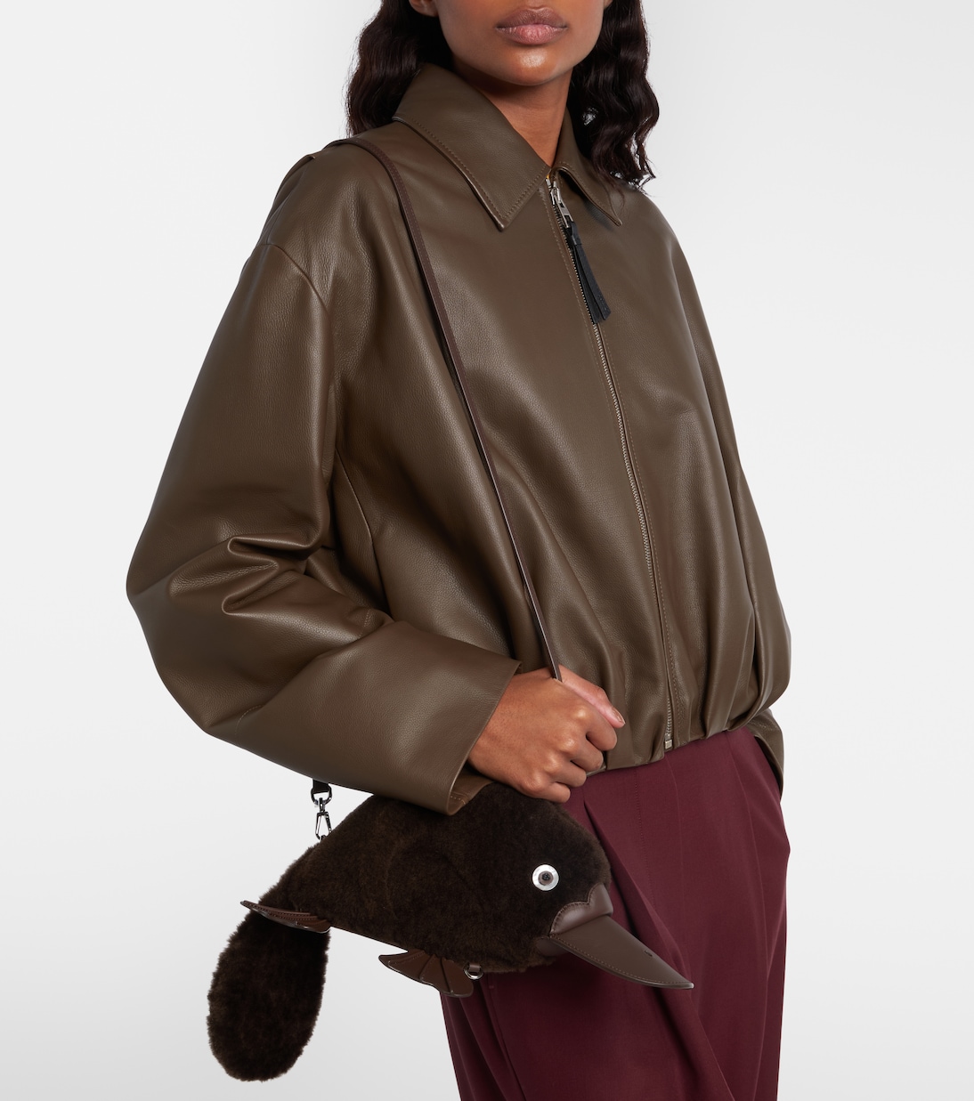 Platypus Mini leather-trimmed shearling shoulder bag | Loewe