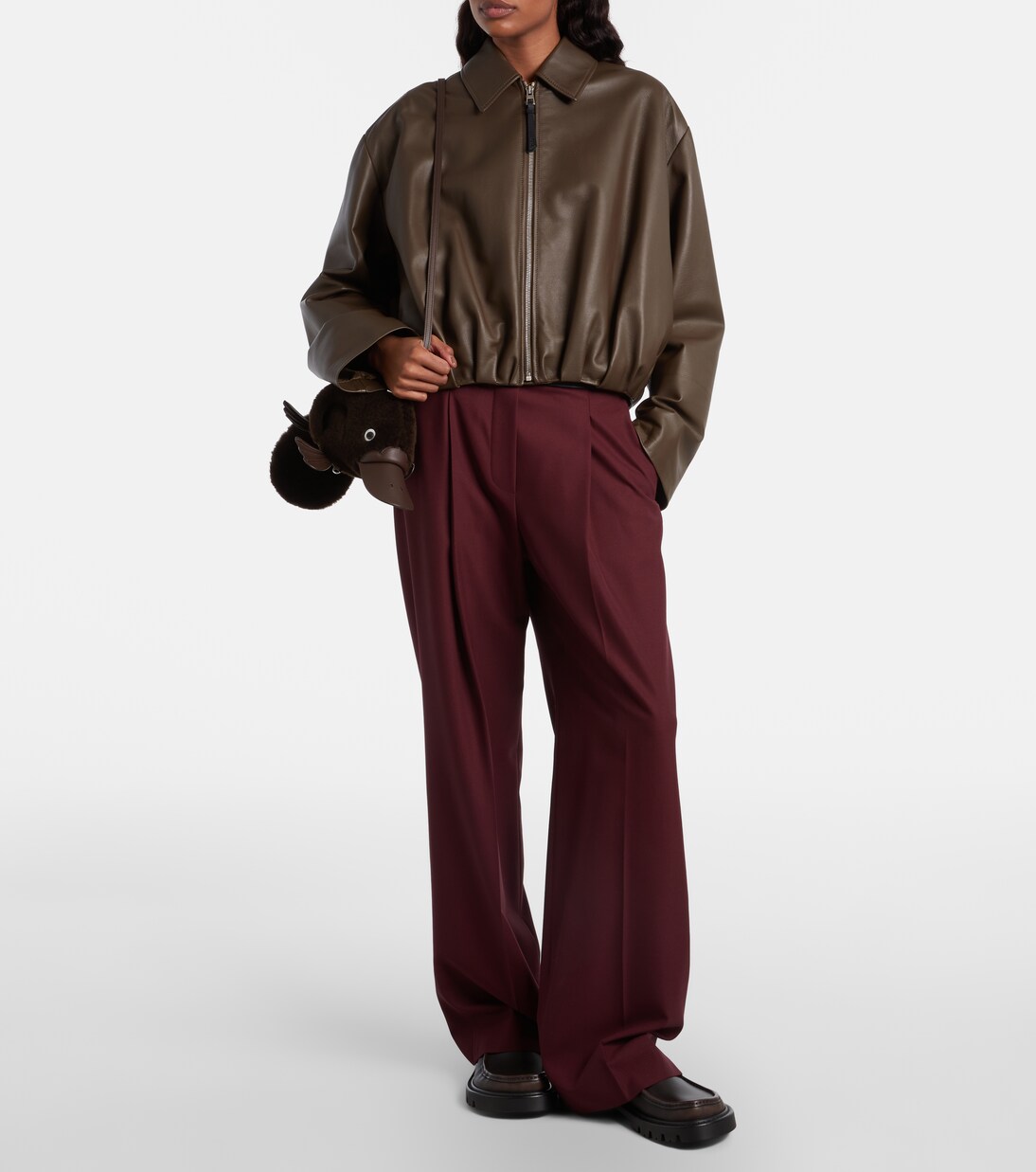 Platypus Mini leather-trimmed shearling shoulder bag | Loewe