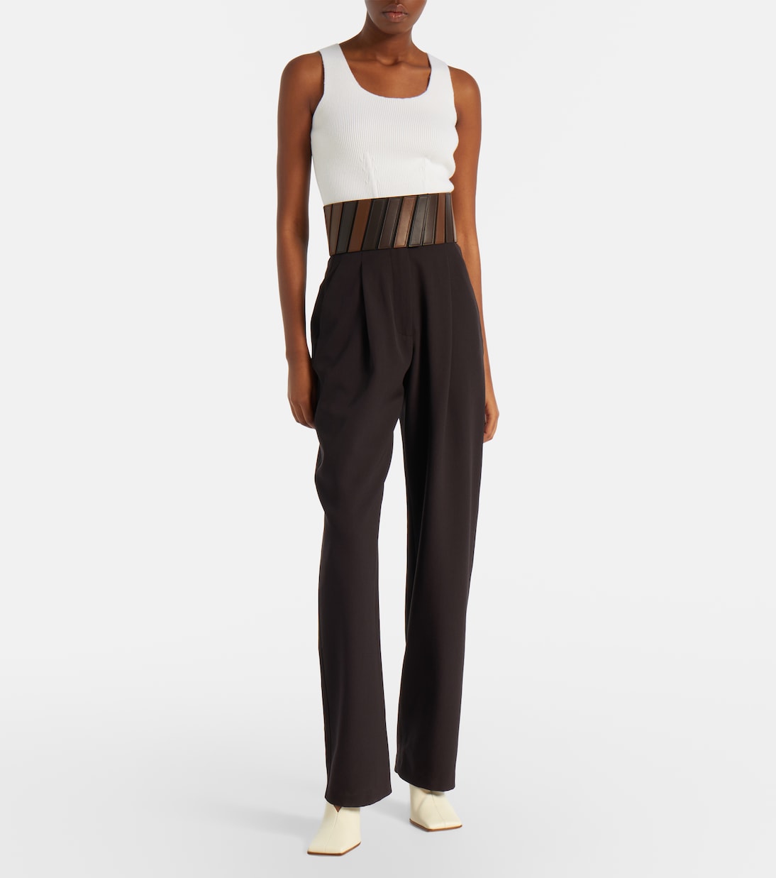 Gerade Hose aus Wolle mit Leder | Alaïa