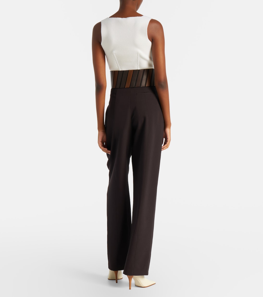 Gerade Hose aus Wolle mit Leder | Alaïa
