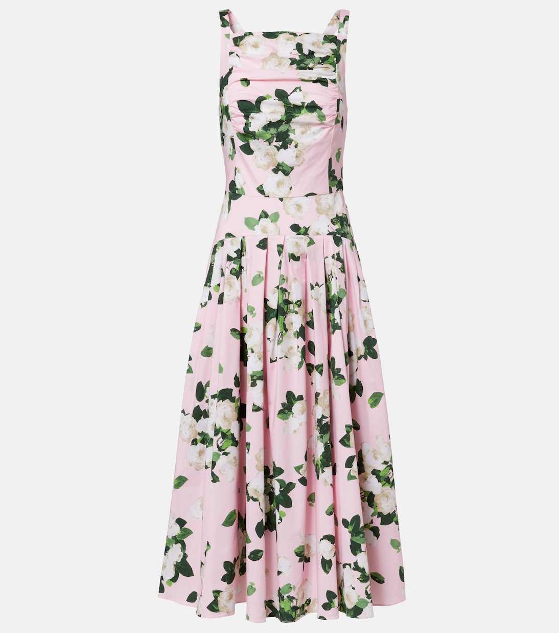 Floral pleated cotton-blend midi dress | Carolina Herrera