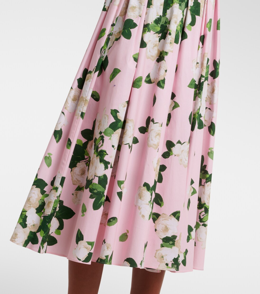 Floral pleated cotton-blend midi dress | Carolina Herrera