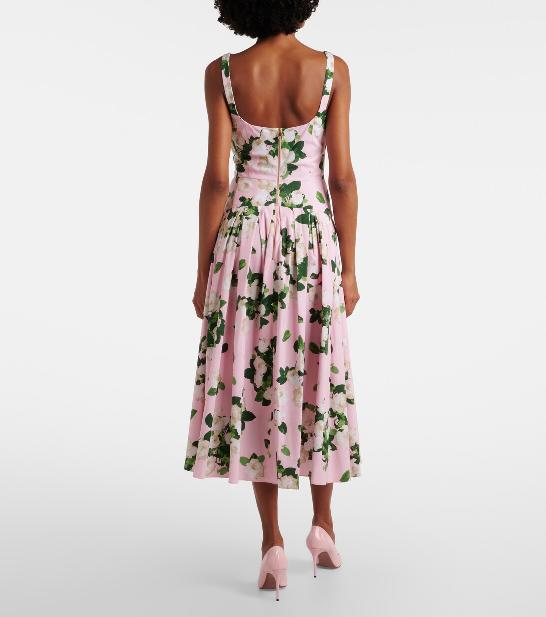 Floral pleated cotton-blend midi dress | Carolina Herrera
