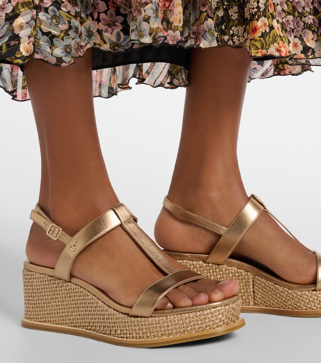 Wedge-Sandalen Theia aus Metallic-Leder | Jimmy Choo