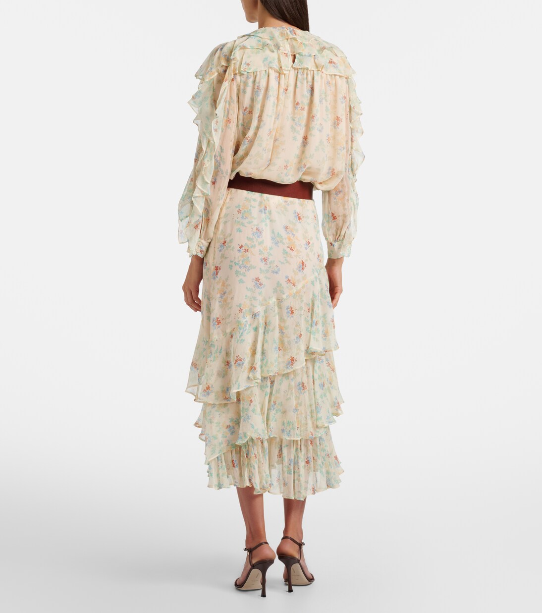 Jupe midi Meadow en soie florale à volants superposés | Ulla Johnson