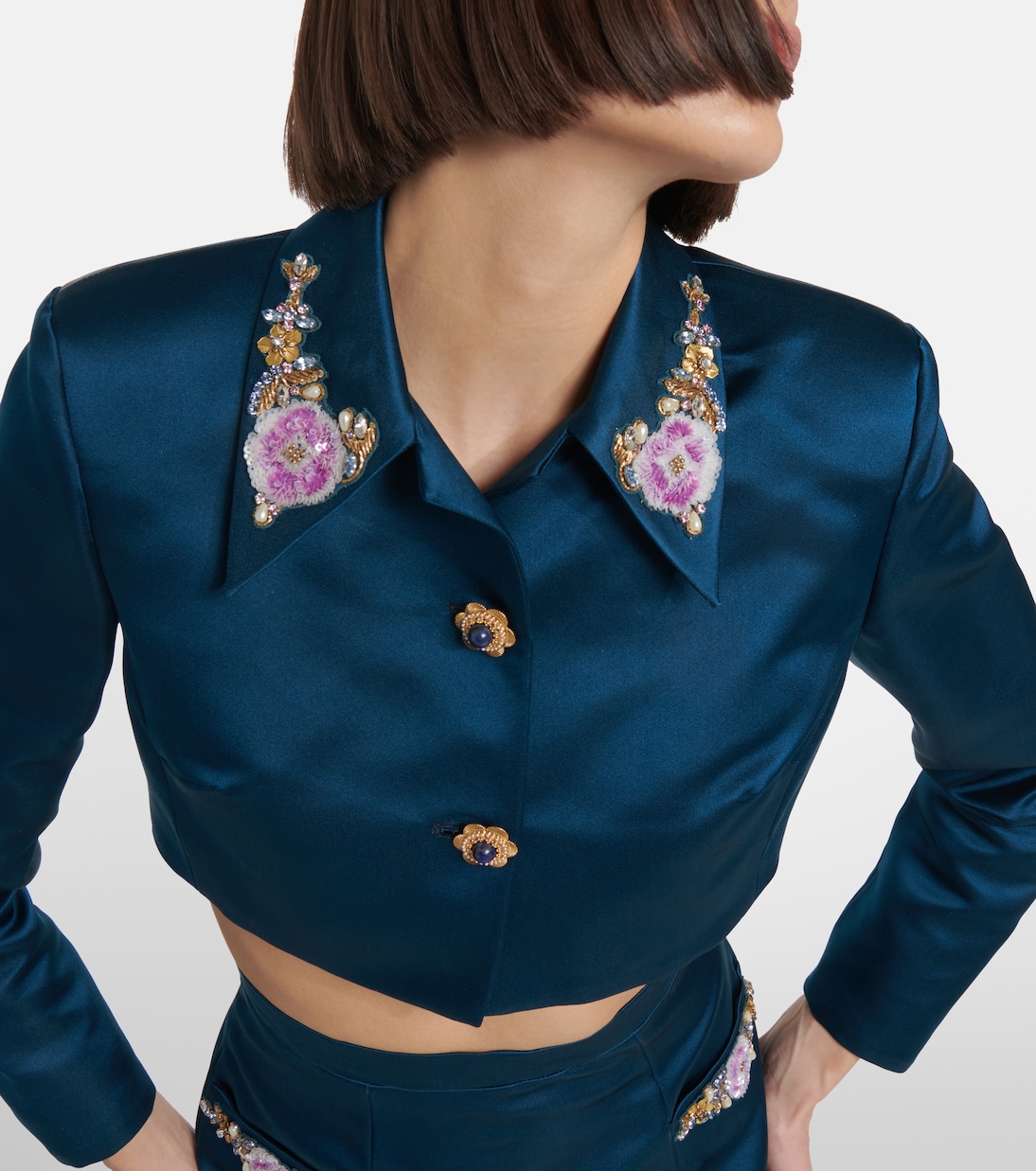 Verzierter Cropped-Blazer aus Seide | Miss Sohee