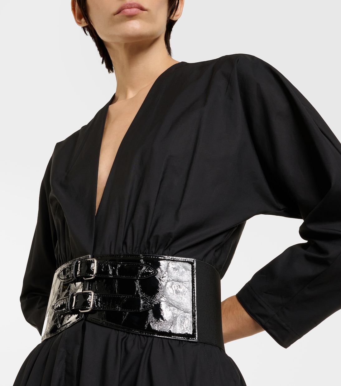 皮革边饰棉质中长连衣裙 | Alaïa