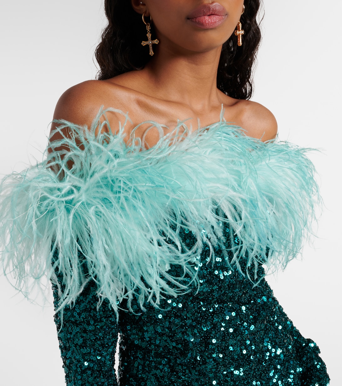 Midikleid mit Pailetten und Federn | Dolce&Gabbana