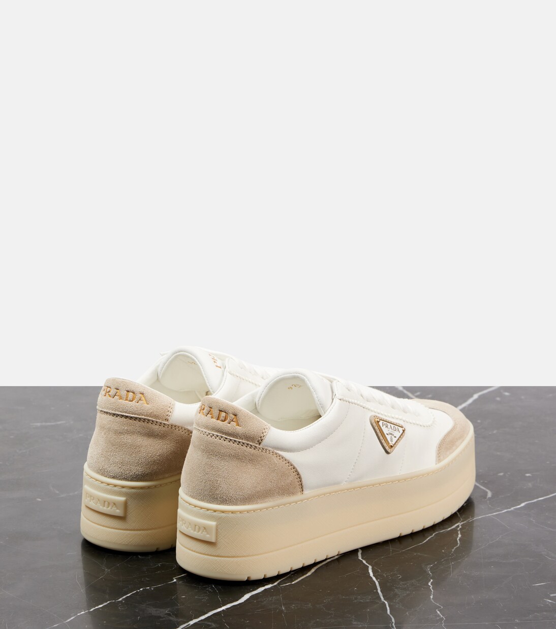 Leather platform sneakers | Prada