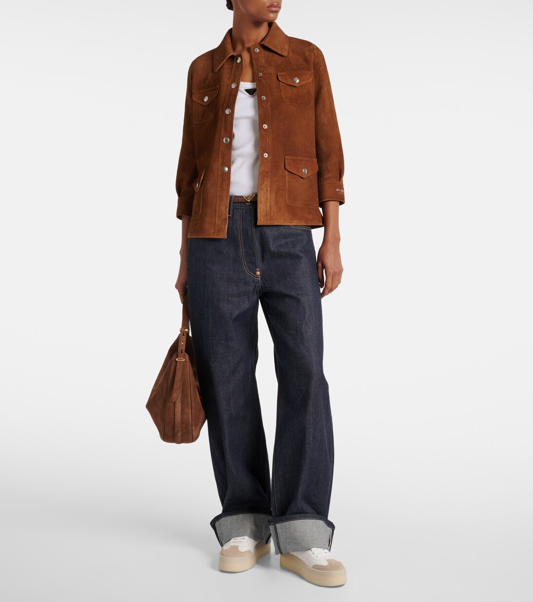 Leather platform sneakers | Prada