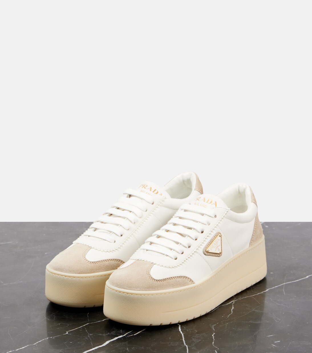 Leather platform sneakers | Prada