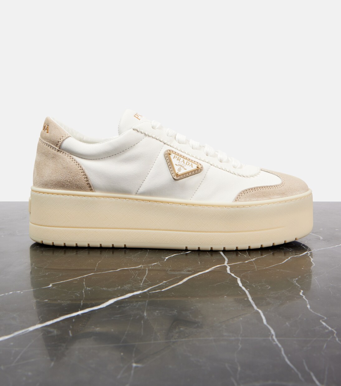 Leather platform sneakers | Prada