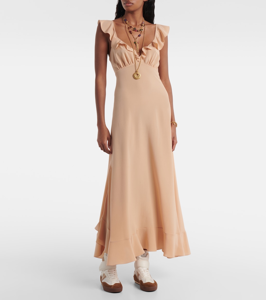 Ruffled silk crêpe de chine maxi dress | Chloé