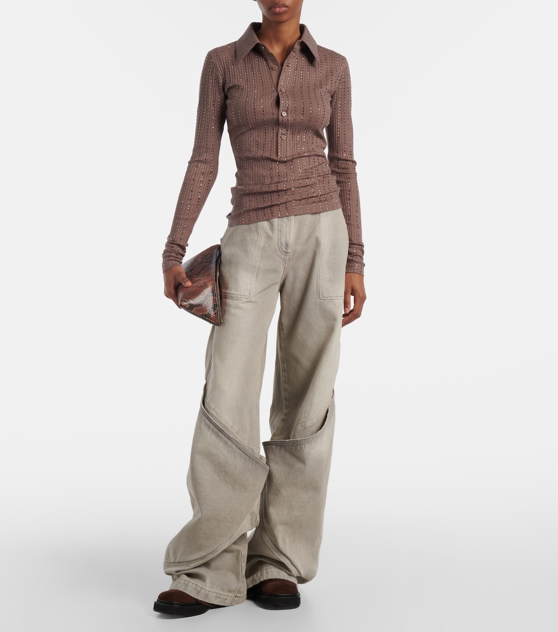 Polopullover aus Baumwolle mit Kristallen | The Attico