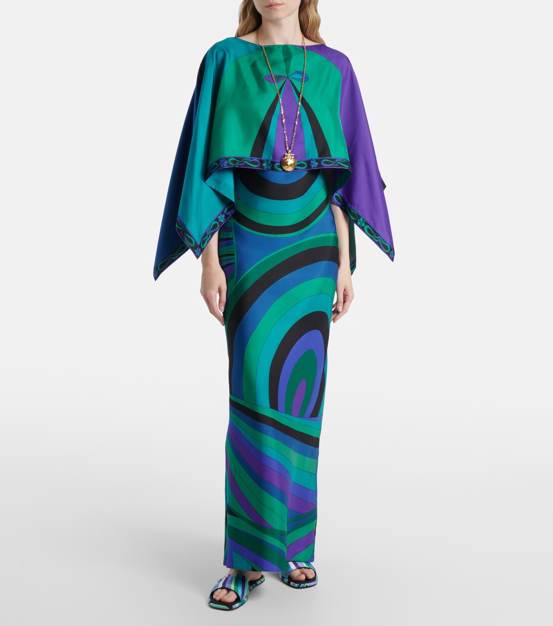 Iride silk twill maxi dress and cape set | Pucci