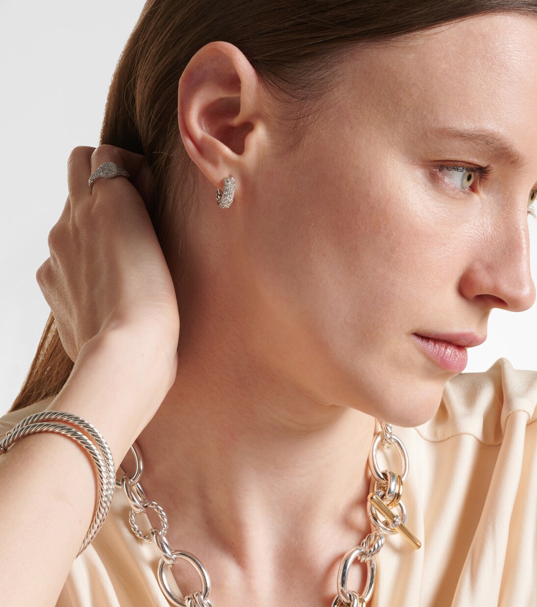 DY Mercer® Micro sterling silver hoop earrings with diamonds | David Yurman