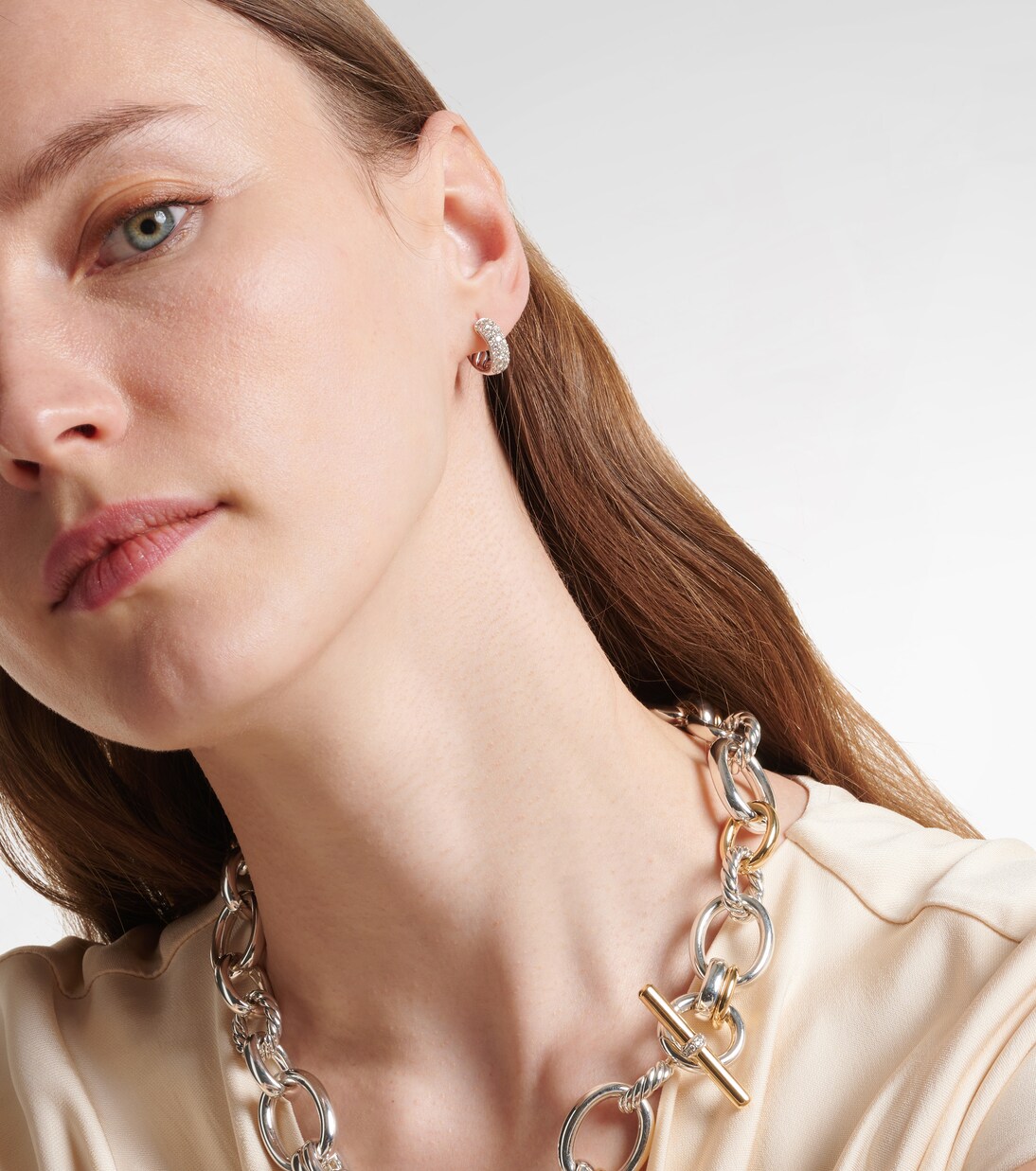 DY Mercer® Micro sterling silver hoop earrings with diamonds | David Yurman