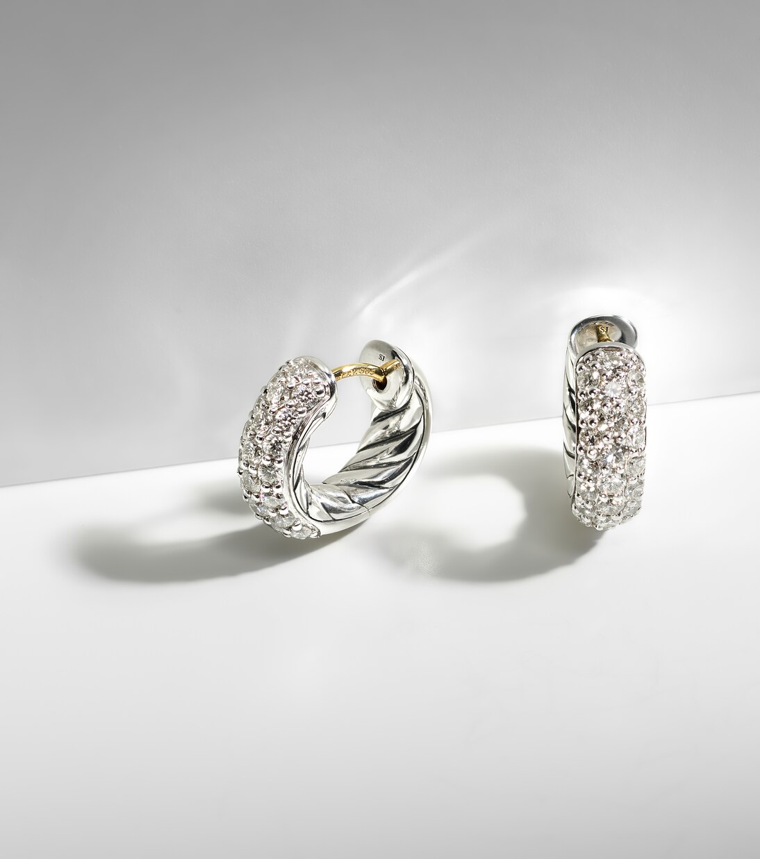 DY Mercer® Micro sterling silver hoop earrings with diamonds | David Yurman