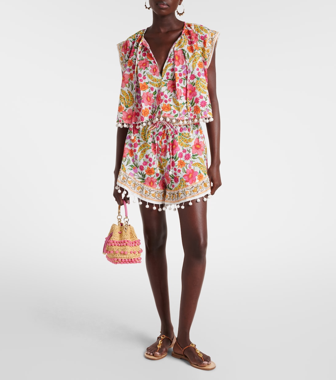 Banana Flowers embellished cotton shorts | Farm Rio