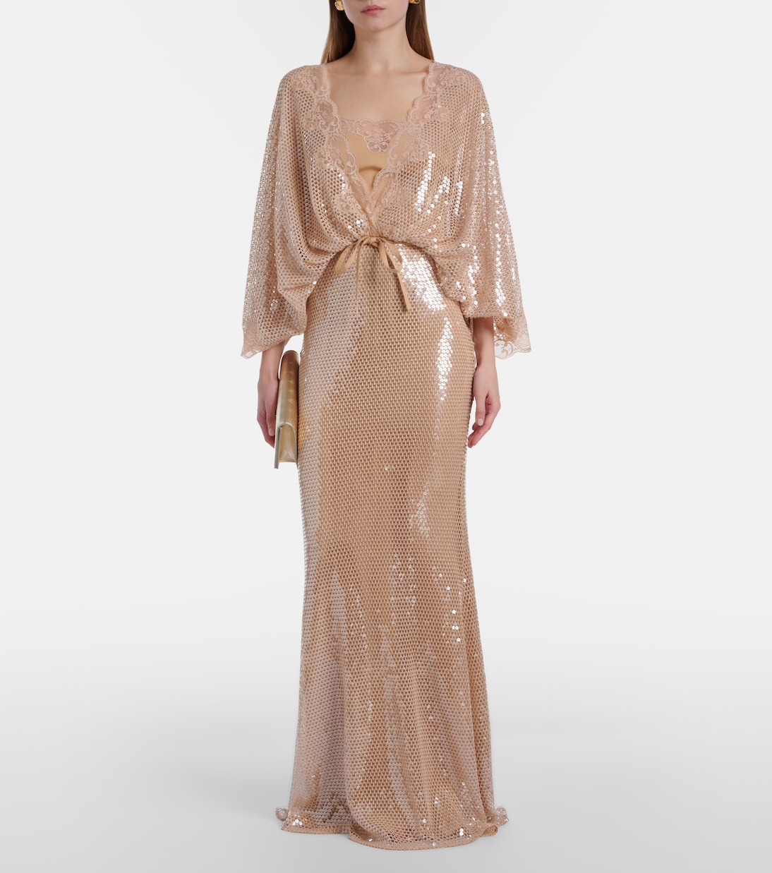 Lace-trimmed sequined mesh gown | Elie Saab