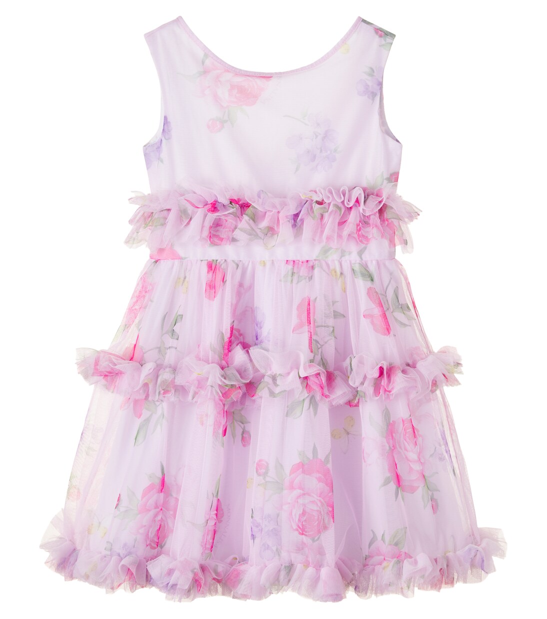 花卉荷叶边薄纱连衣裙 | Monnalisa