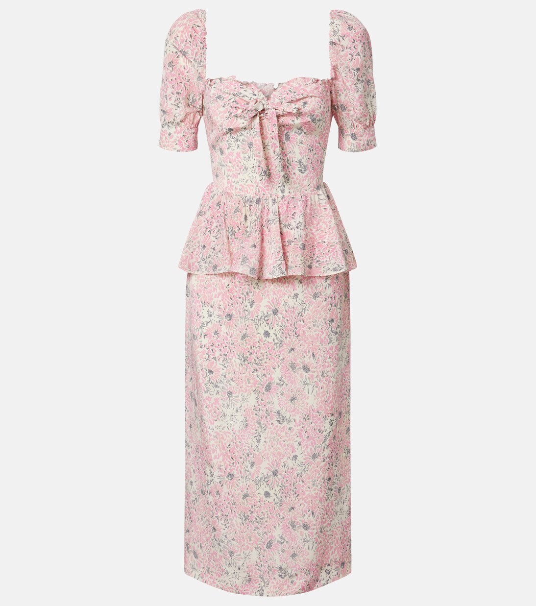 Floral peplum silk midi dress | Alessandra Rich