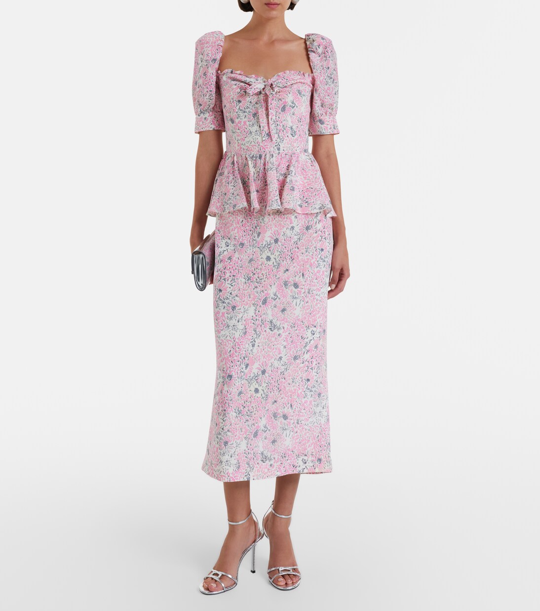 Floral peplum silk midi dress | Alessandra Rich