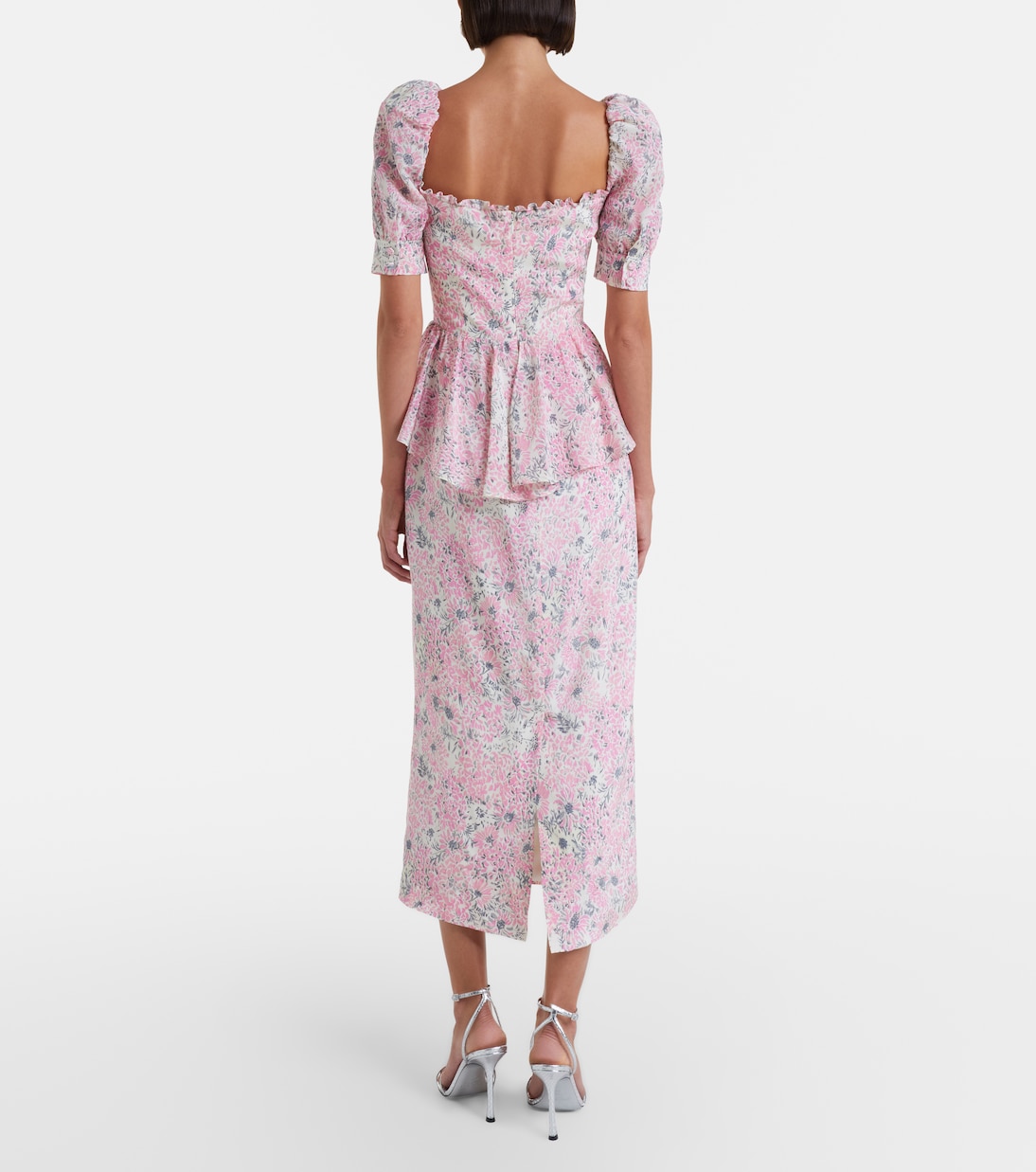 Floral peplum silk midi dress | Alessandra Rich