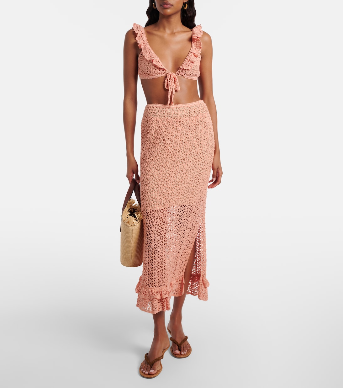 Rosette 크로셰 코튼 미디 스커트 | Anna Kosturova