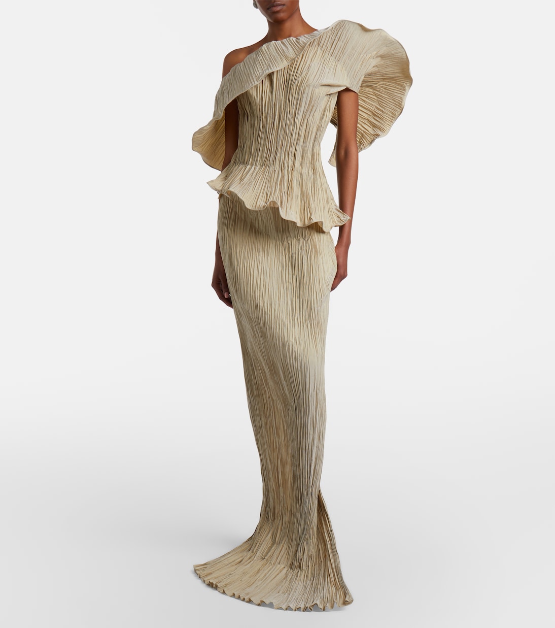 One-shoulder pleated taffeta gown | Marmar Halim