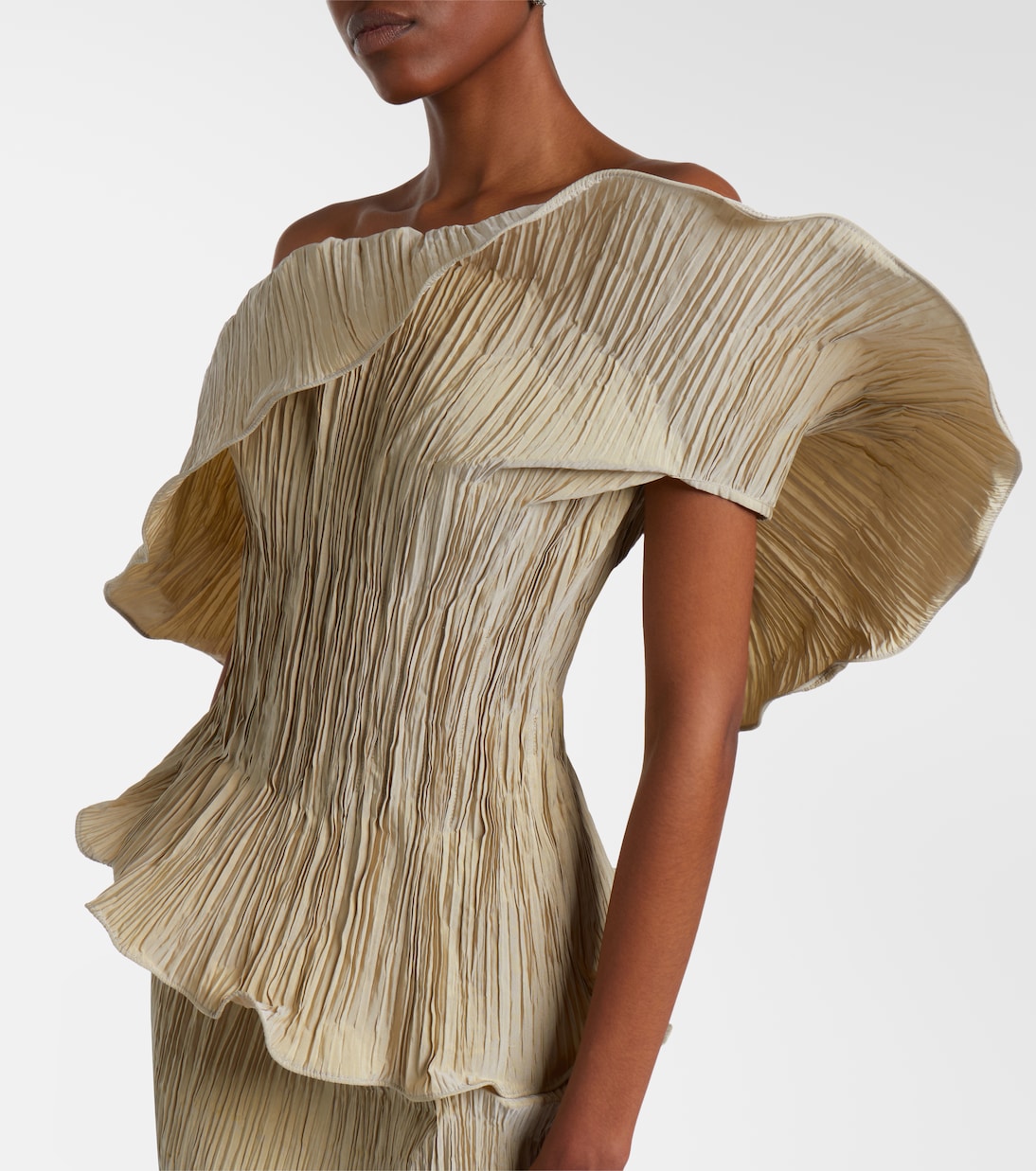 One-shoulder pleated taffeta gown | Marmar Halim