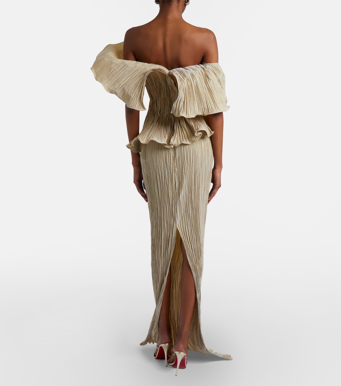 One-shoulder pleated taffeta gown | Marmar Halim