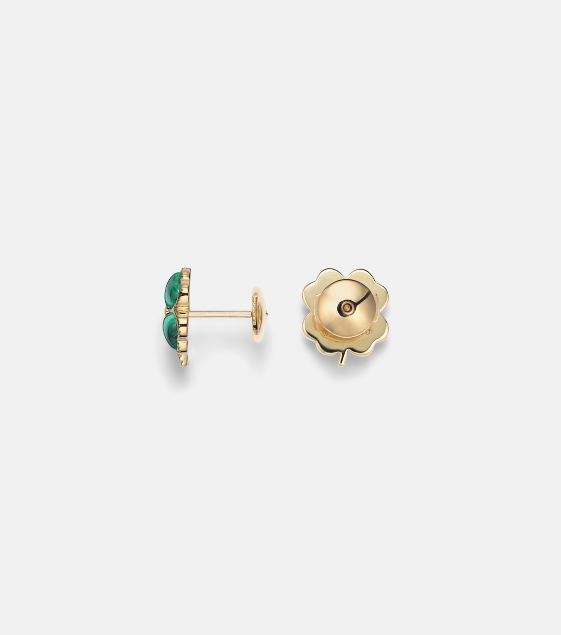 Puces Dôme Trèfle 9kt gold earrings with malachite and diamonds | Yvonne Léon