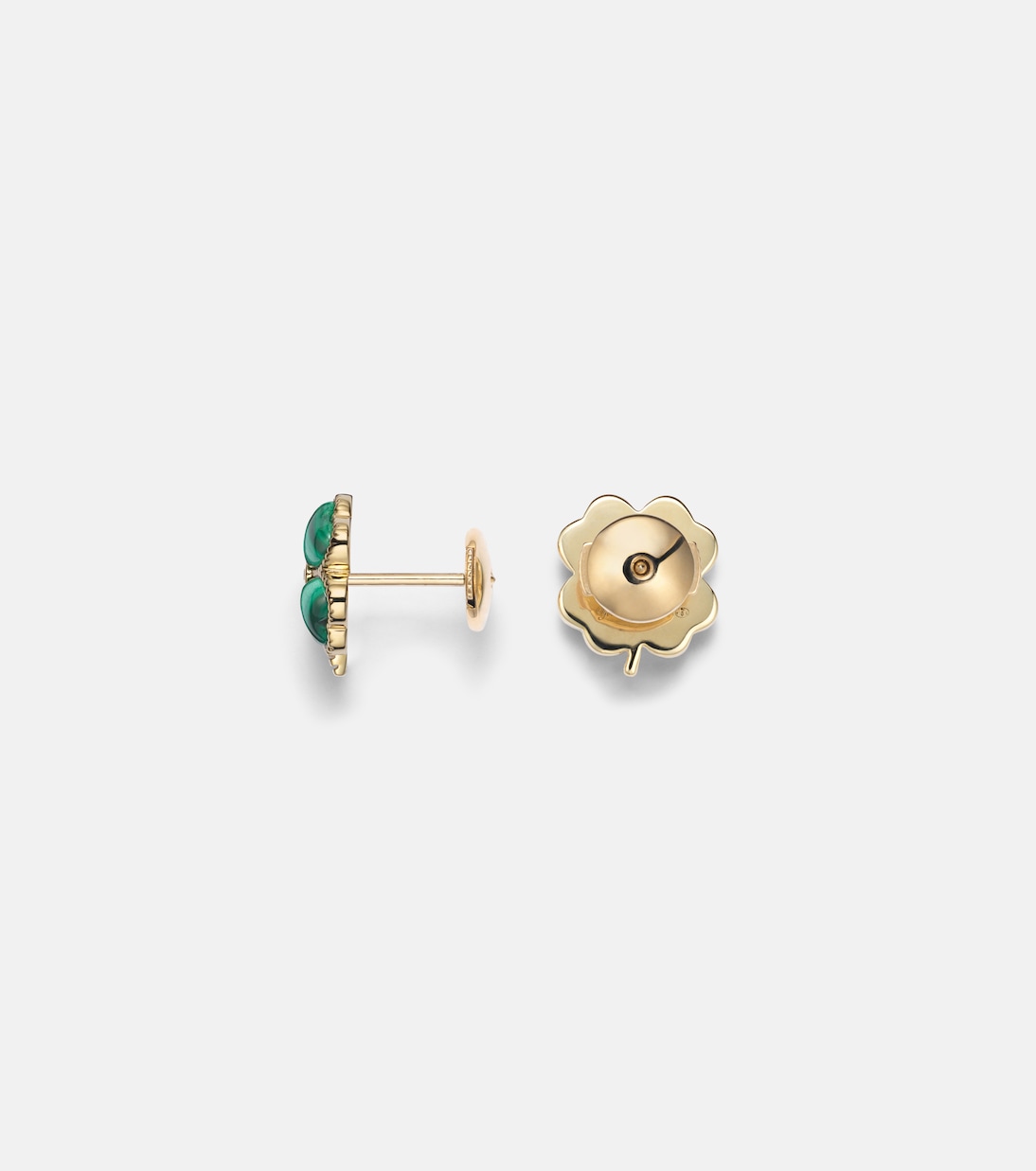 Puces Dôme Trèfle 9kt gold earrings with malachite and diamonds | Yvonne Léon