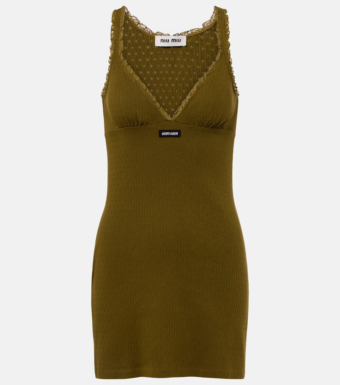 Lace-trimmed pointelle cotton minidress | Miu Miu