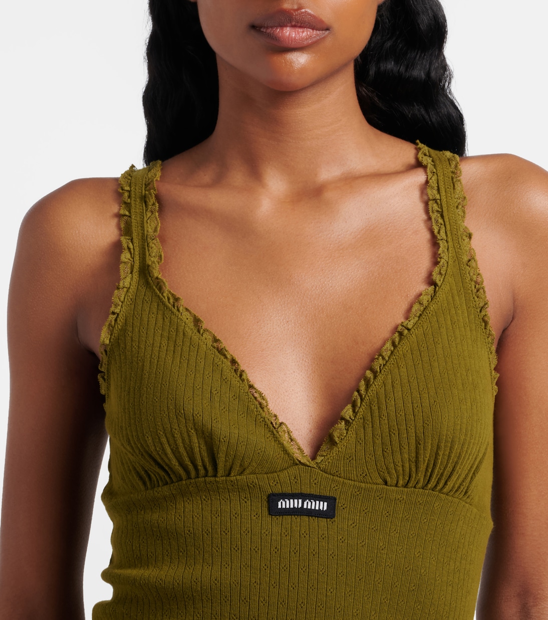 Lace-trimmed pointelle cotton minidress | Miu Miu