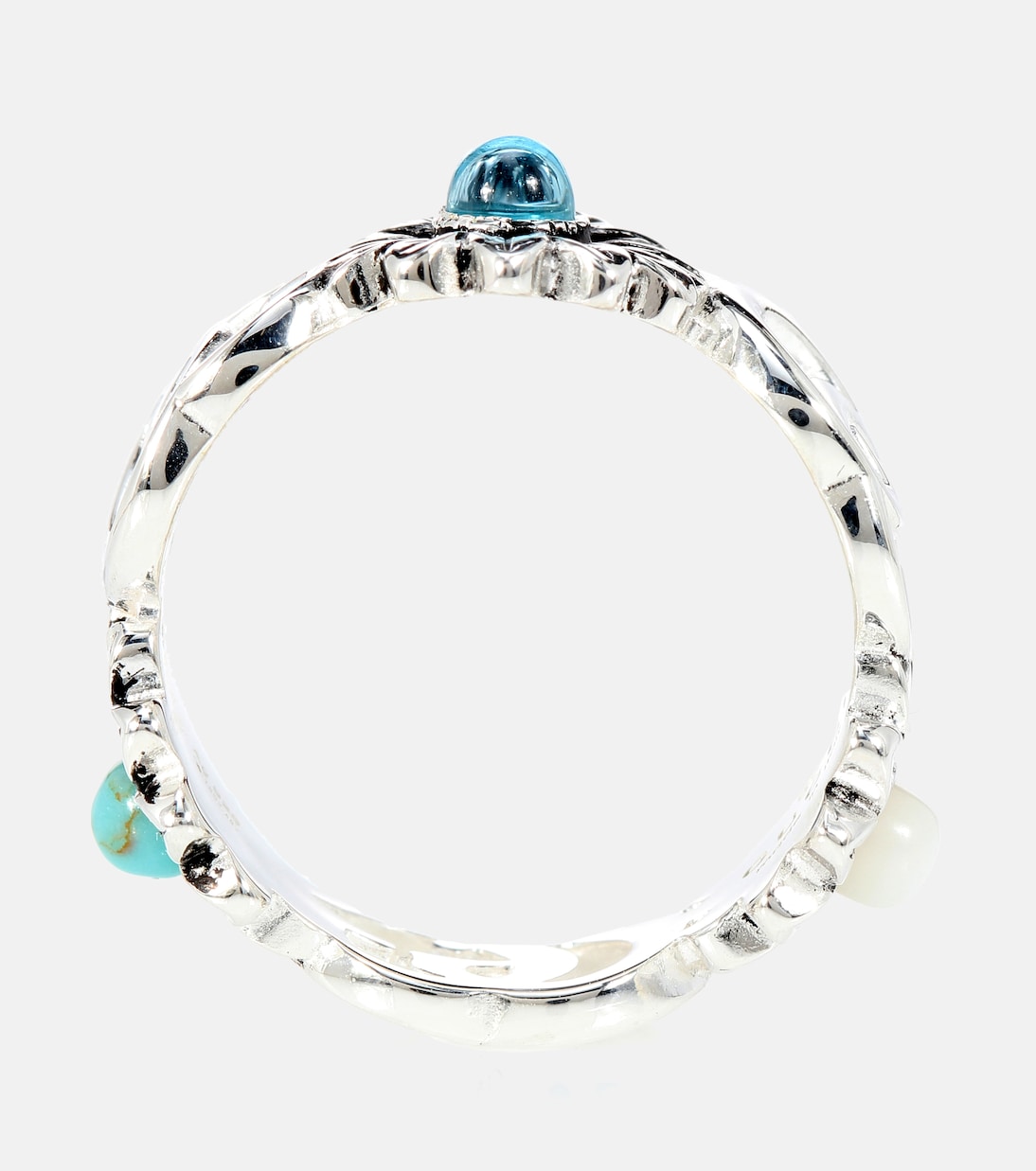 Double G flower sterling silver ring with topaz and mother of pearl | Gucci