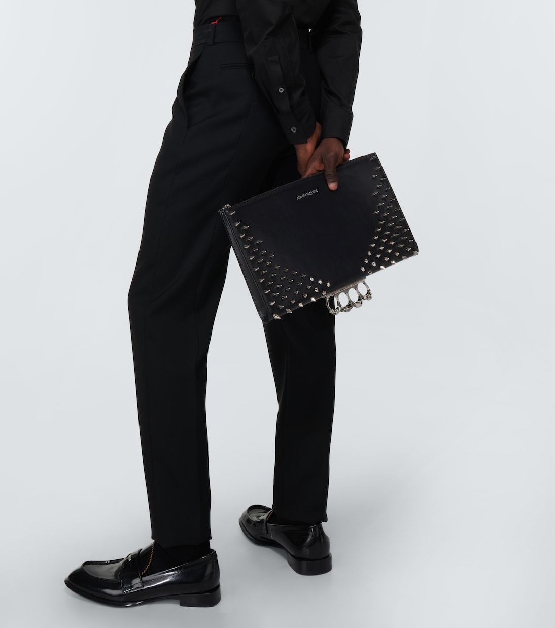 Four-Ring embellished leather clutch | McQueen