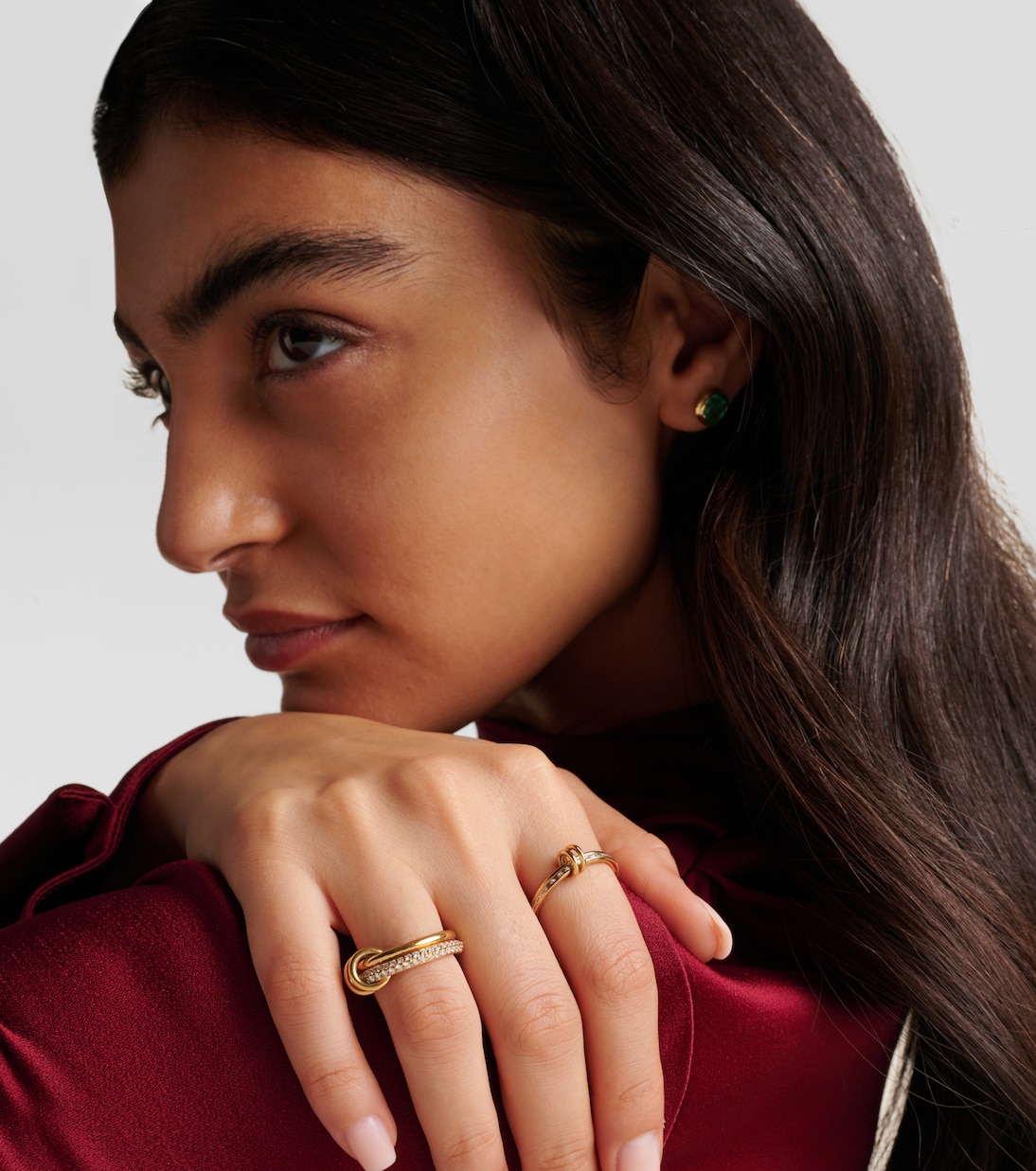 Callisto 18kt gold linked rings with white diamonds | Spinelli Kilcollin