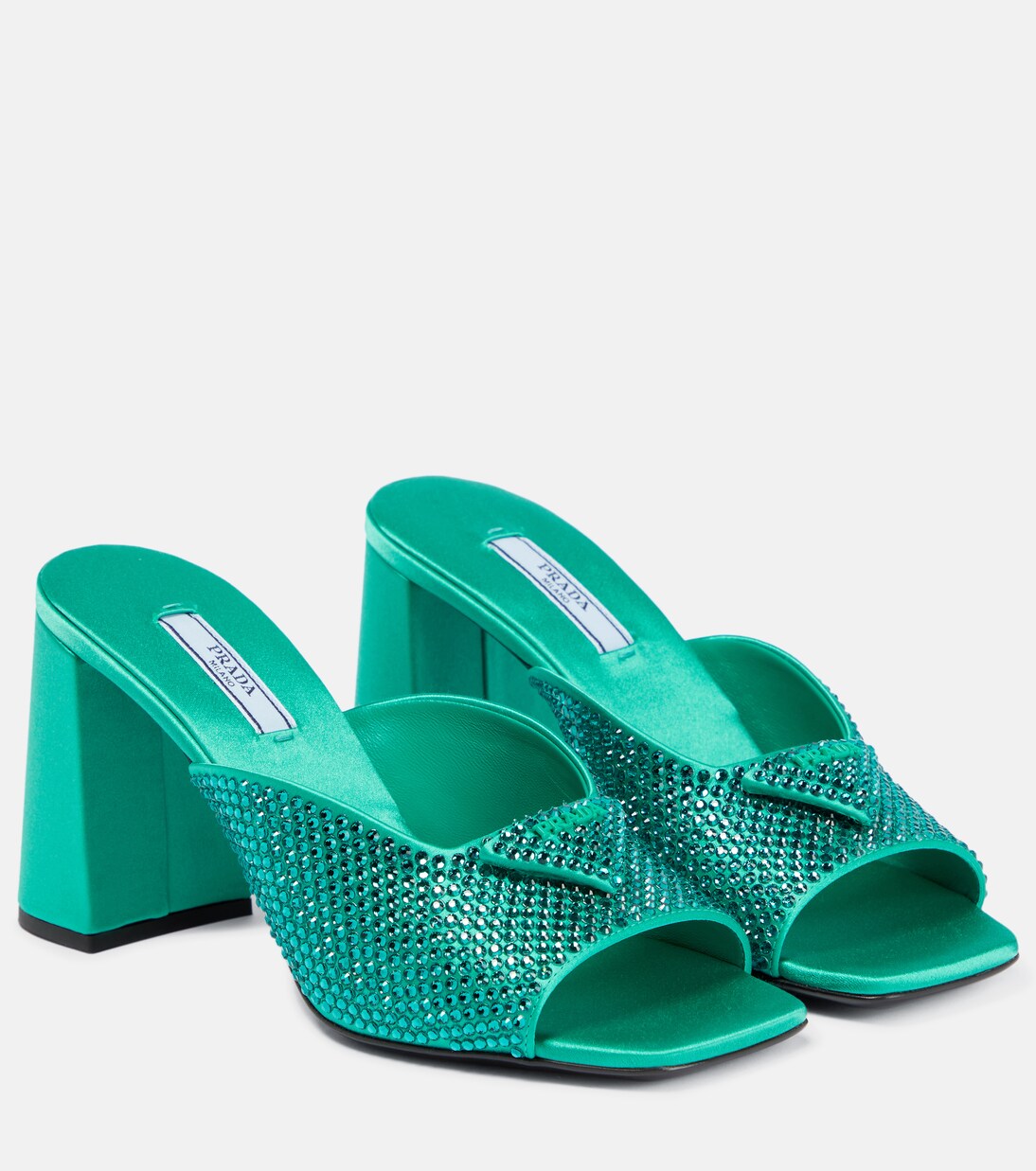 Crystal-embellished satin mules | Prada