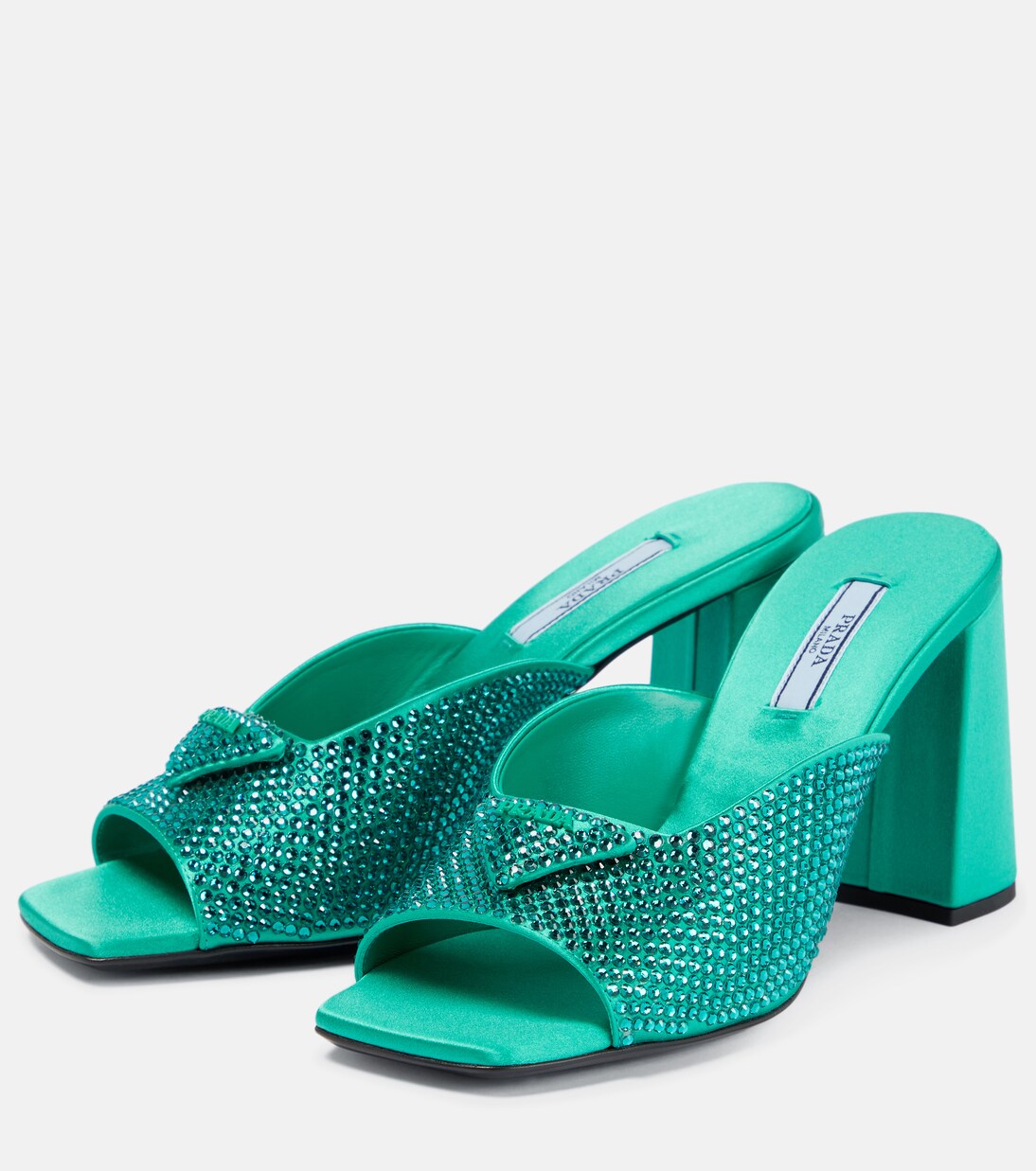 Crystal-embellished satin mules | Prada
