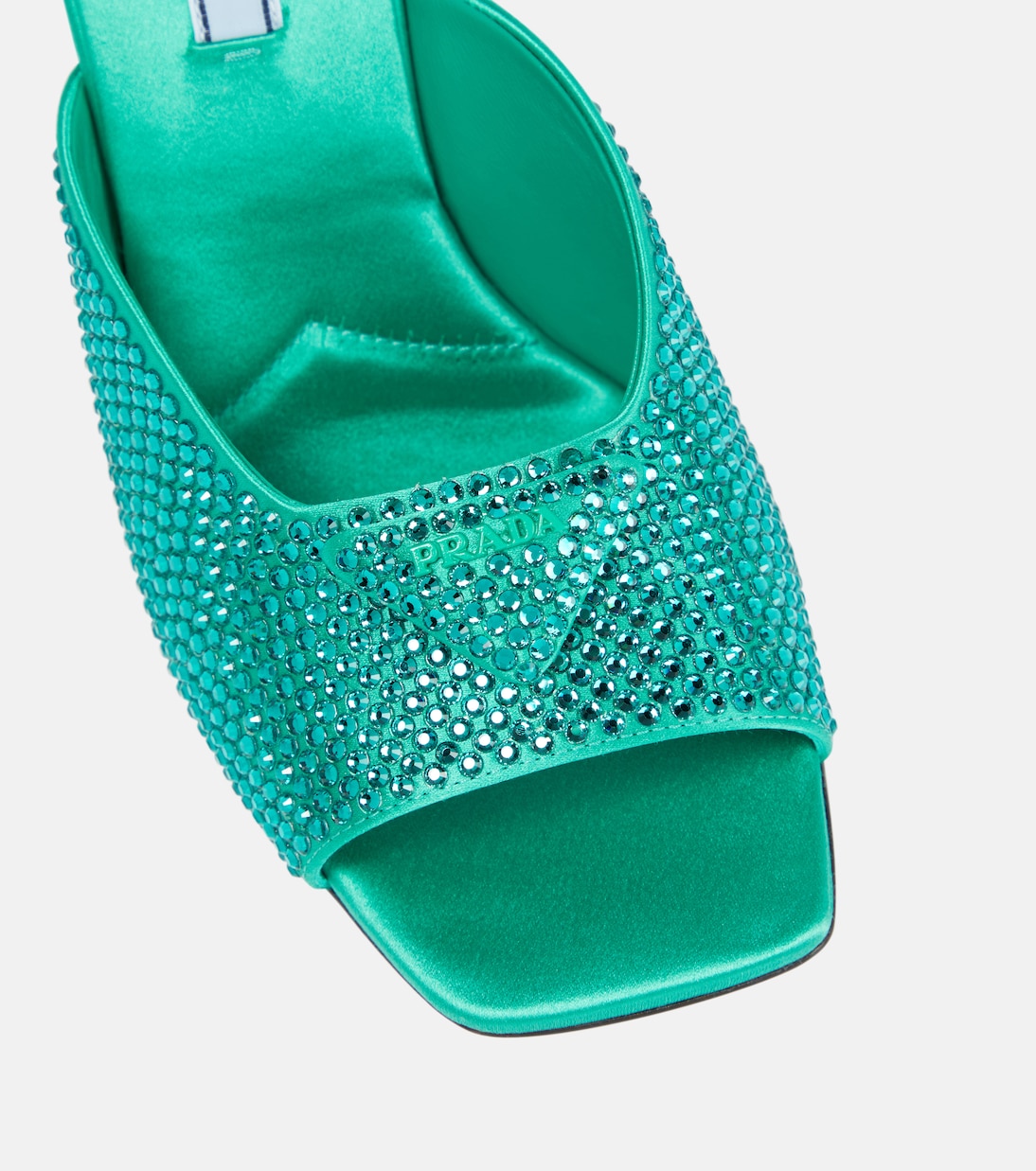 Crystal-embellished satin mules | Prada