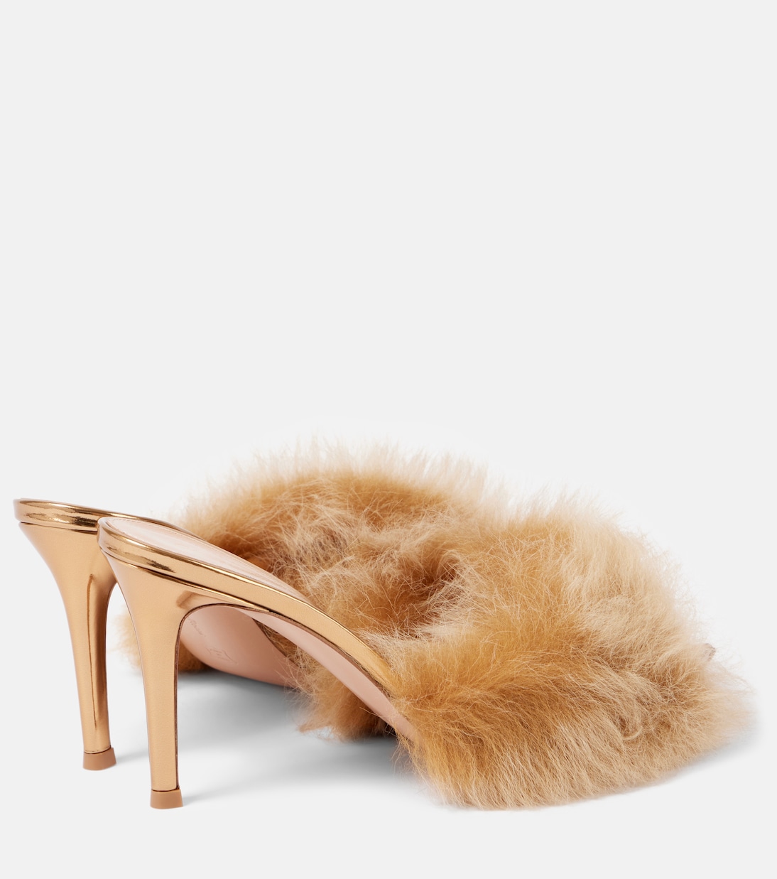 Pointy shearling-trimmed leather mules | Gianvito Rossi