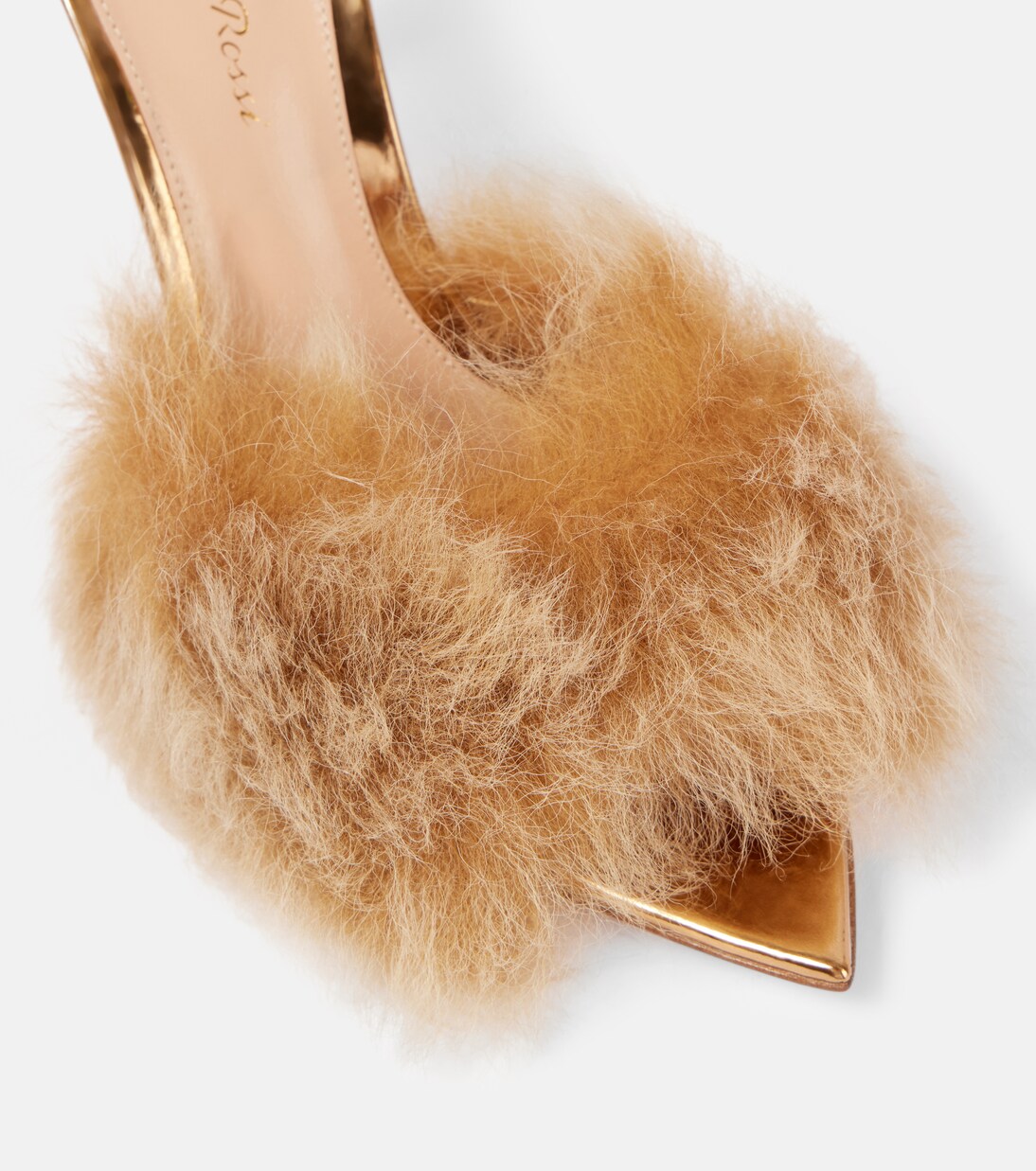 Pointy shearling-trimmed leather mules | Gianvito Rossi