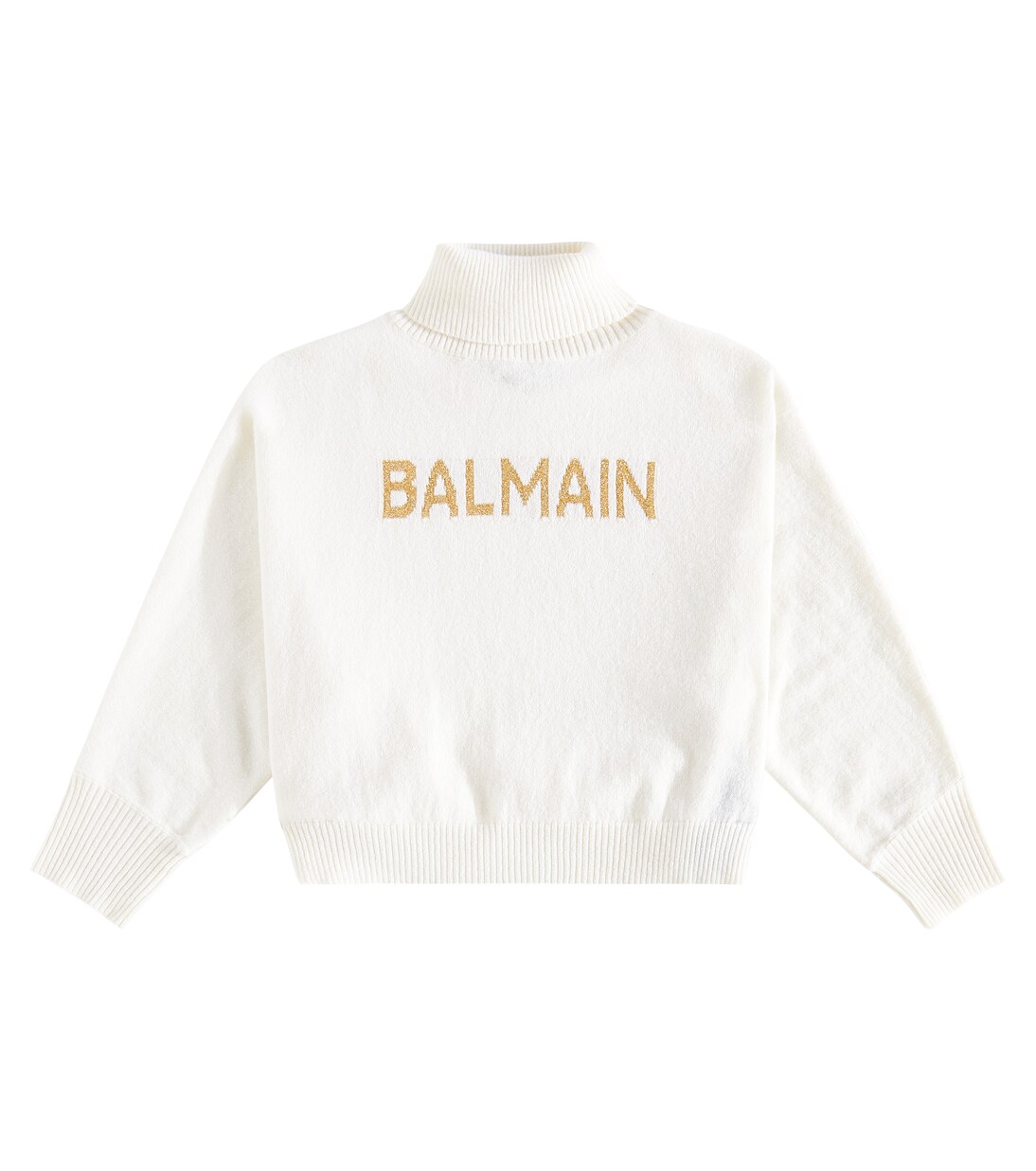 Logo wool and cashmere-blend turtleneck top | Balmain Kids