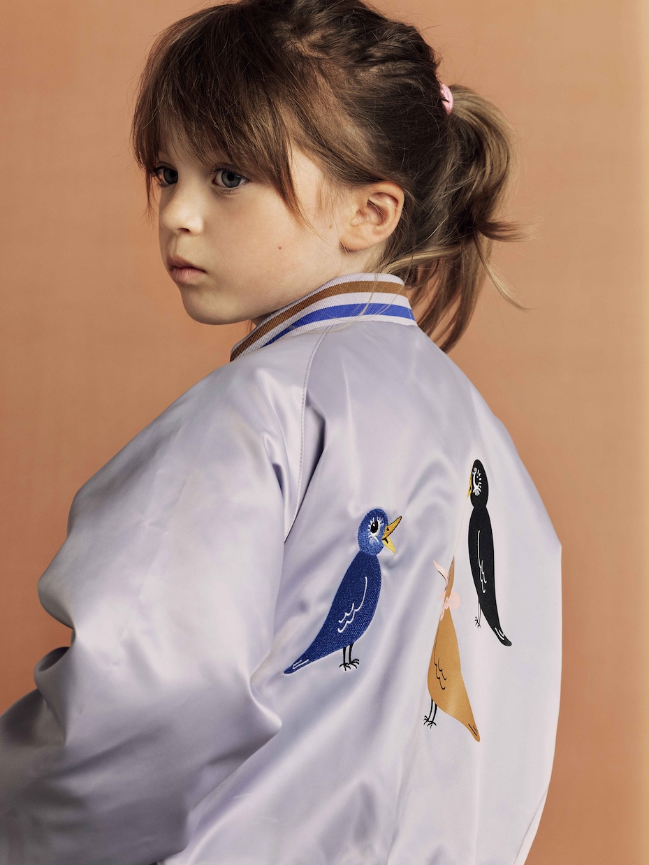 Embroidered logo satin bomber jacket | Mini Rodini