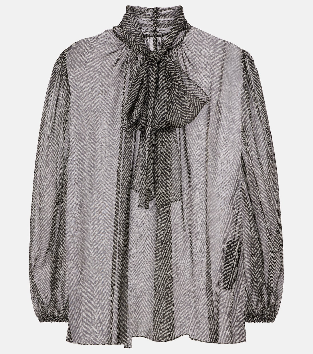 Tie-neck herringbone silk chiffon blouse | Dolce&Gabbana